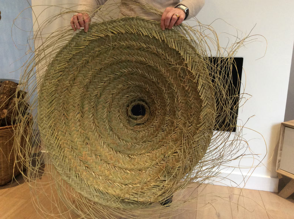 Très grande Suspension abat jour luminaire plate en paille alfa