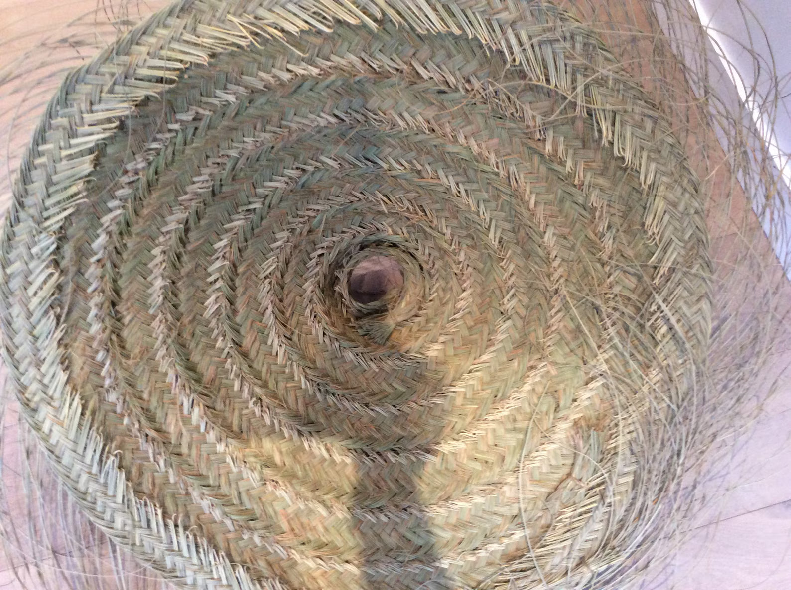 Très grande Suspension abat jour luminaire plate en paille alfa