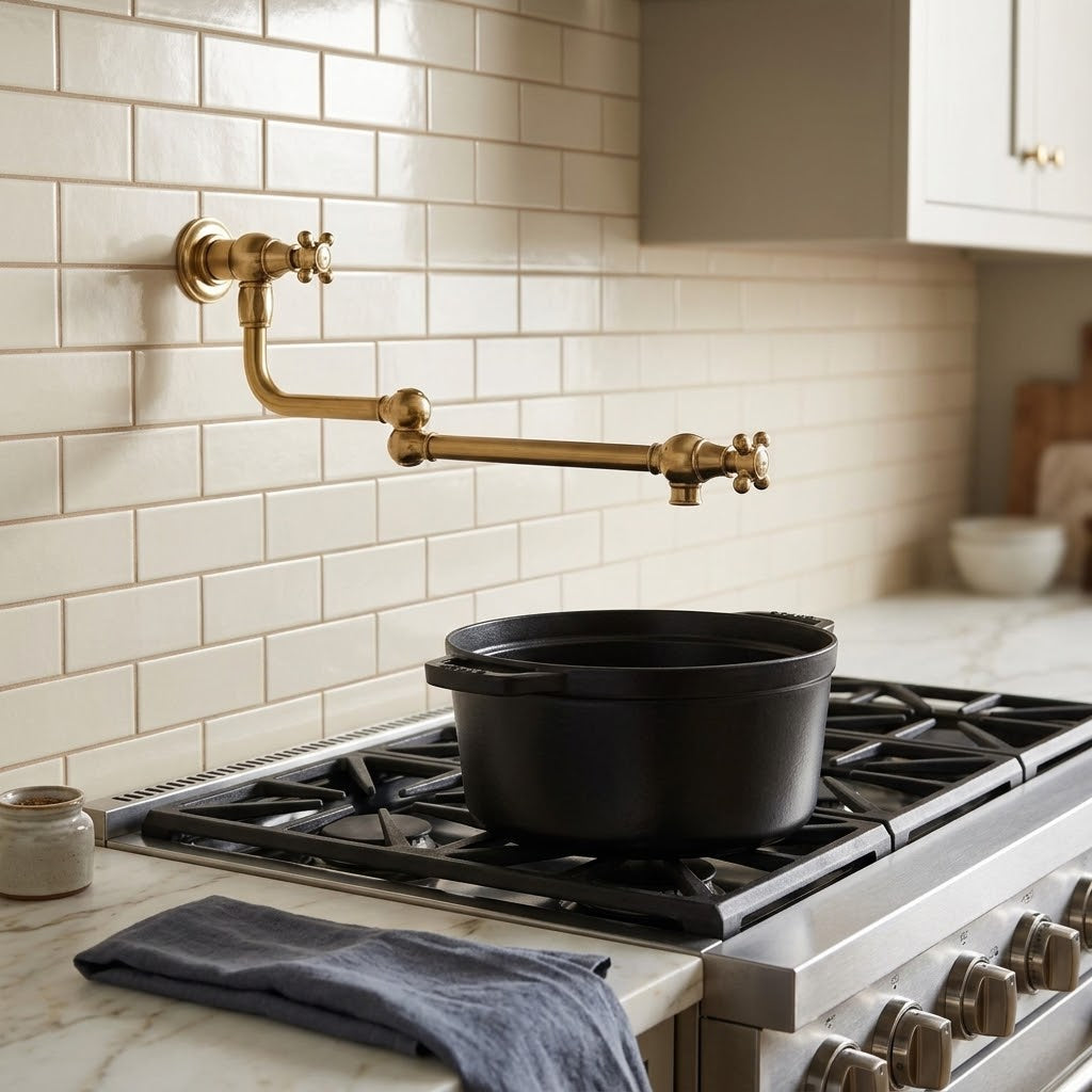 Unlacquered Brass Pot Filler Faucet, Wall Mount Kitchen Faucet, Double Handle Pot Filler, Traditional Brass Faucet, Vintage Kitchen Faucet