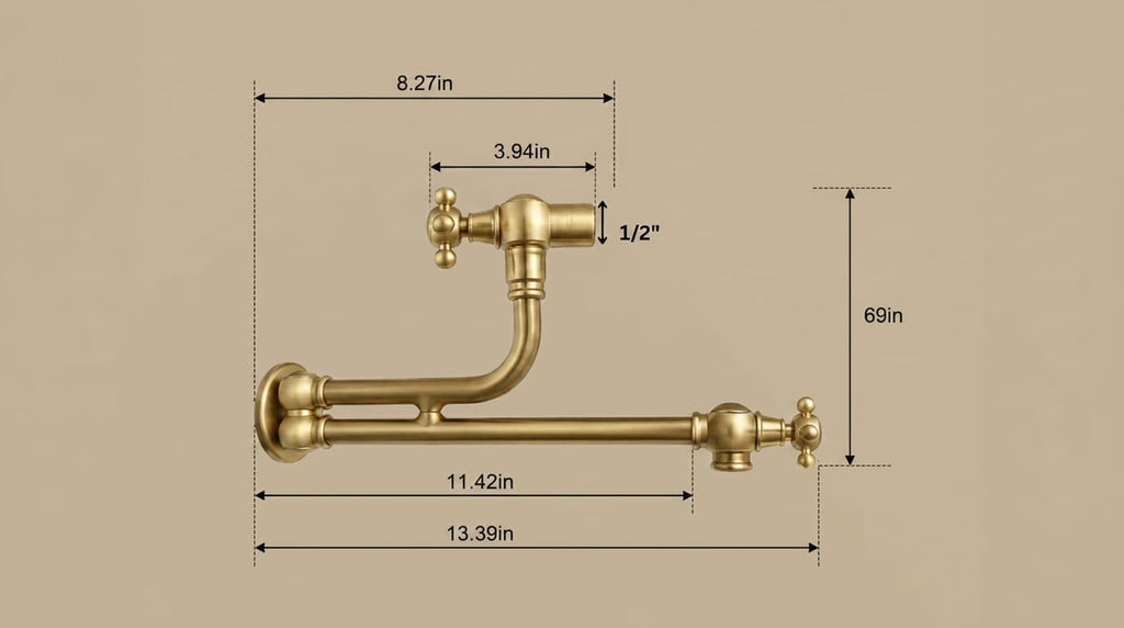 Unlacquered Brass Pot Filler Faucet, Wall Mount Kitchen Faucet, Double Handle Pot Filler, Traditional Brass Faucet, Vintage Kitchen Faucet