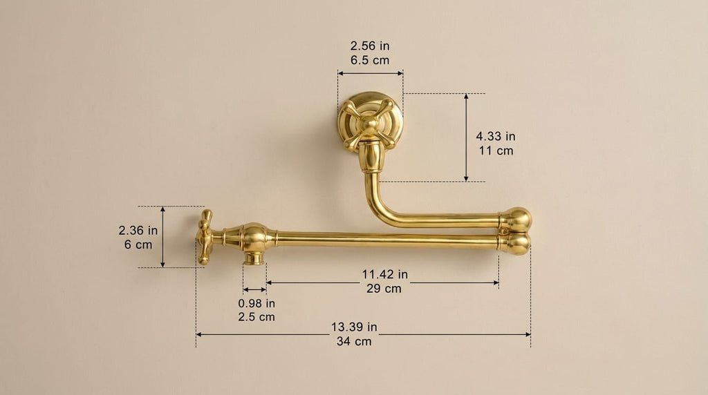 Unlacquered Brass Pot Filler Faucet, Wall Mount Kitchen Faucet, Double Handle Pot Filler, Traditional Brass Faucet, Vintage Kitchen Faucet