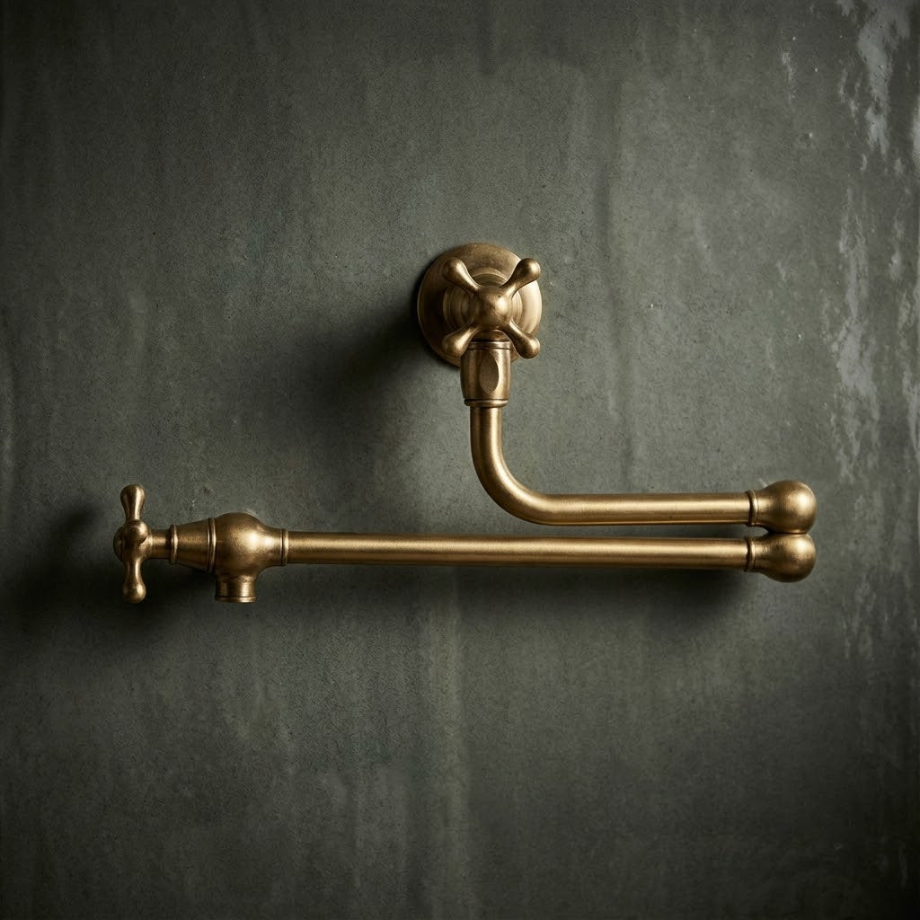 Unlacquered Brass Pot Filler Faucet, Wall Mount Kitchen Faucet, Double Handle Pot Filler, Traditional Brass Faucet, Vintage Kitchen Faucet