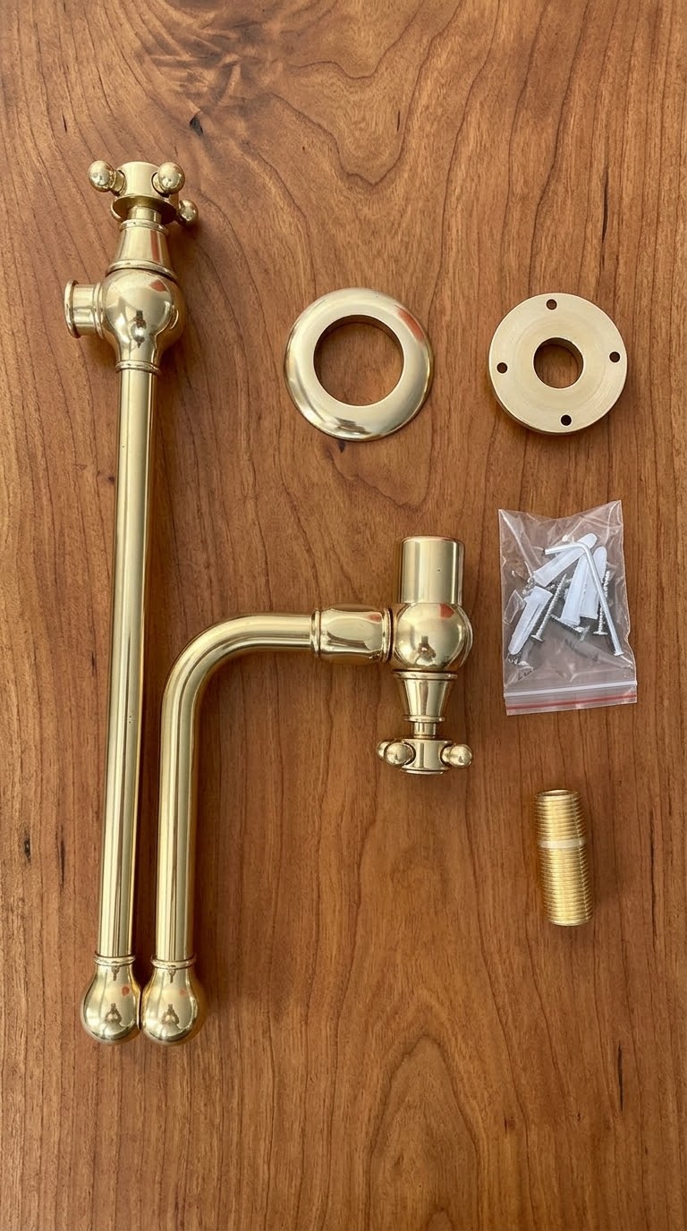 Unlacquered Brass Pot Filler Faucet, Wall Mount Kitchen Faucet, Double Handle Pot Filler, Traditional Brass Faucet, Vintage Kitchen Faucet