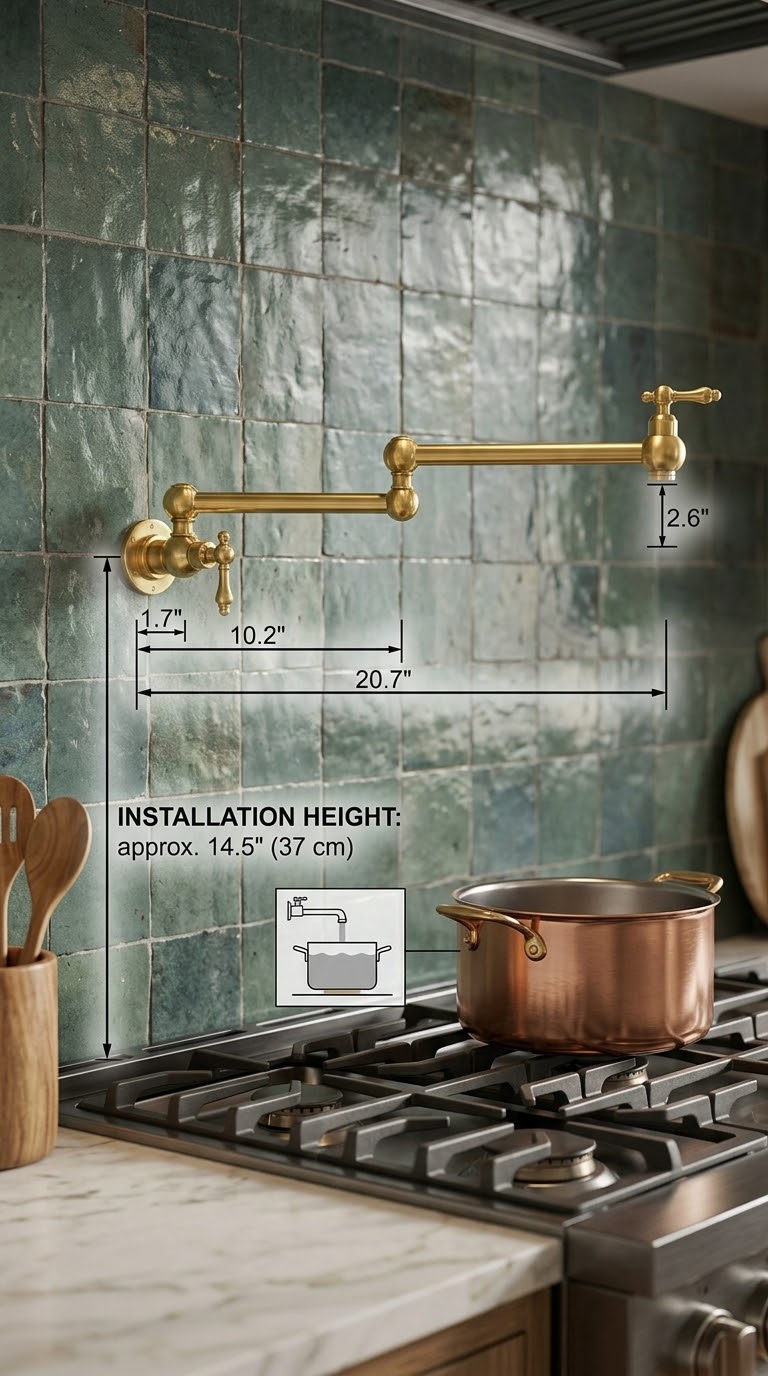 Unlacquered Brass Pot Filler Faucet | Wall Mount Kitchen Pot Filler | Traditional Brass Kitchen Faucet